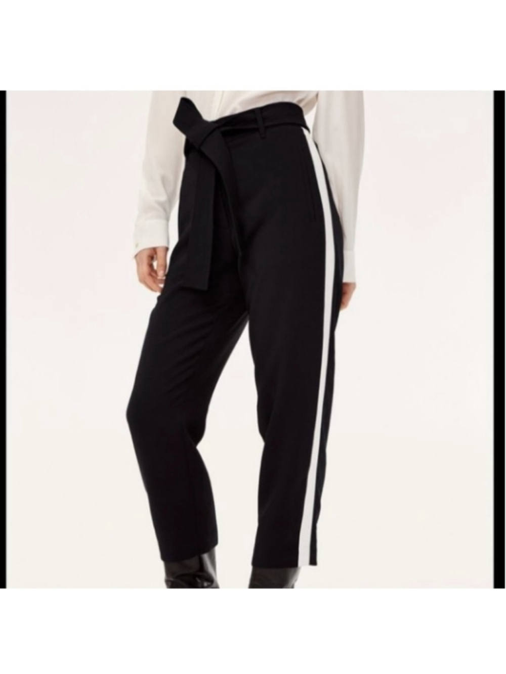 Wilfred Aritzia Jallade Tie Front Pants Black With White Stripe Size 4